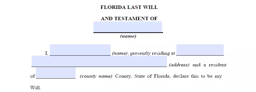 Details specification section of Florida last will document