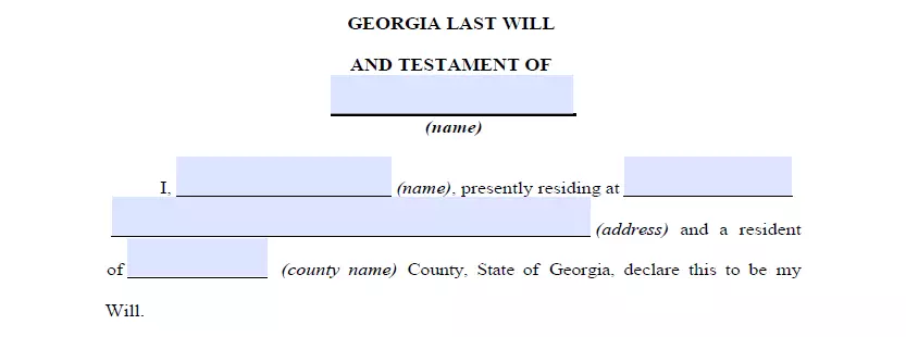 Section for indicating details of Georgia will and testament