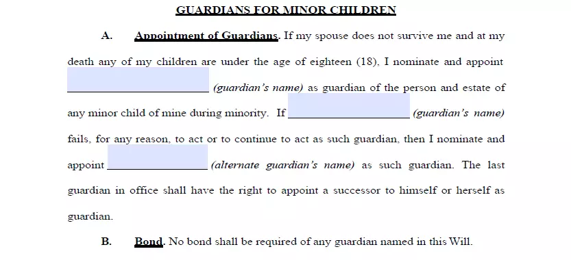 Appointing the guardian section of last will form for Georgia