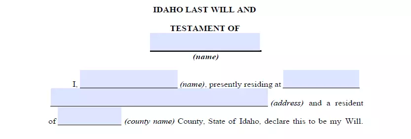 Details indication section of Idaho last will document