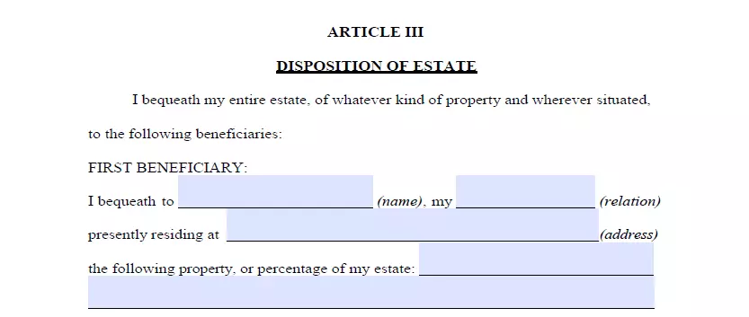 Section for specifying beneficiaries and allocating property of will and testament Illinois