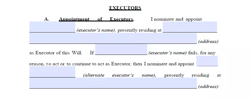 Executor choosing section of Indiana last will document