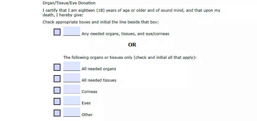 Section for deciding on donation of a living will template for Kentucky