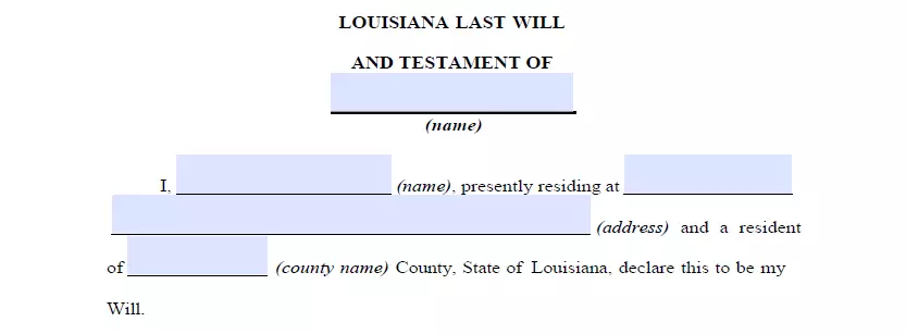 Details specification section of a Louisiana last will document