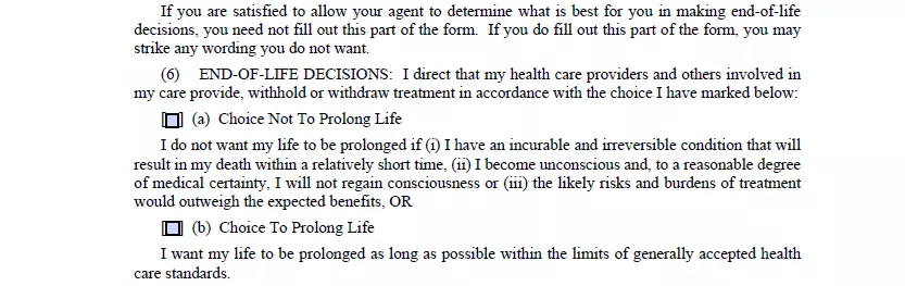Part for indication will of prolongation of a Maine living will