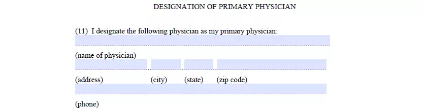 Part for selecting a primary doctor of Maine living will form