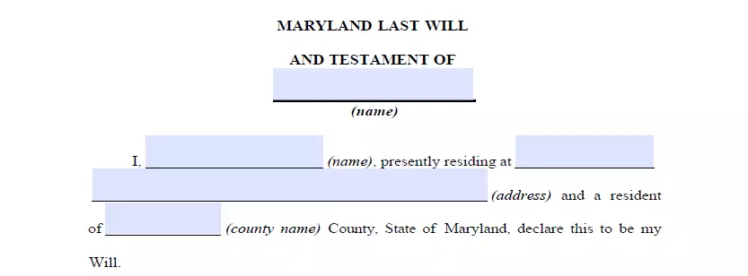 Section for indicating details of last will template for Maryland