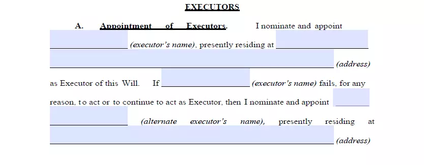Executor choosing part of Maryland will and testament document