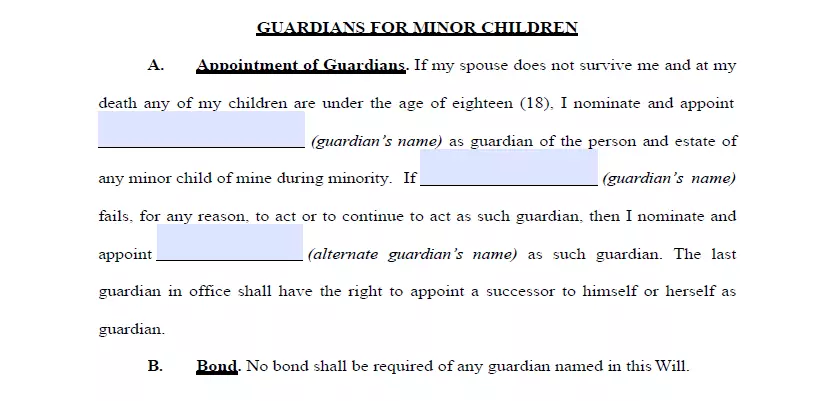 Appointing a guardian section of last will document Maryland