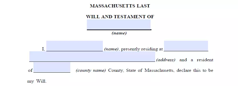 Details indication section of Massachusetts last will template