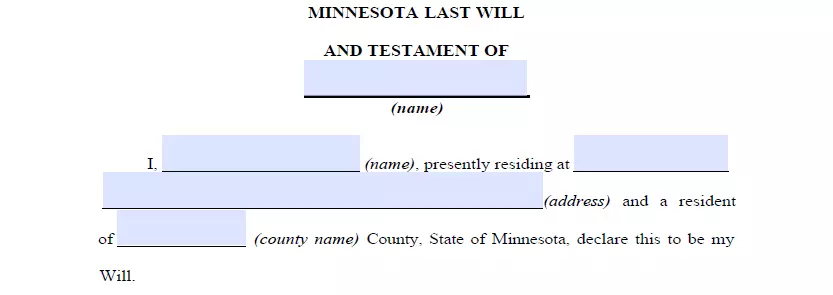Details specification section of last will template for Minnesota