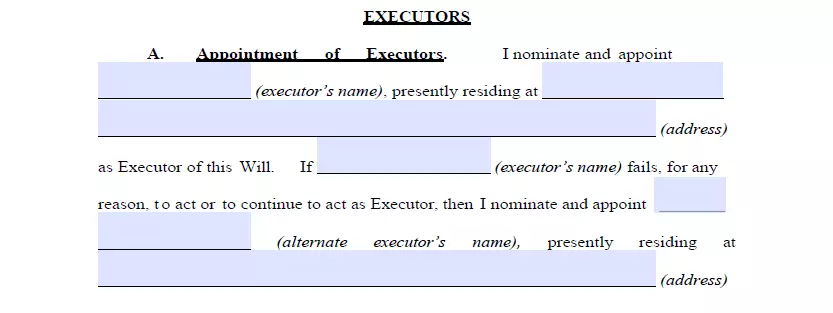 Executor choosing section of Minnesota will and testament