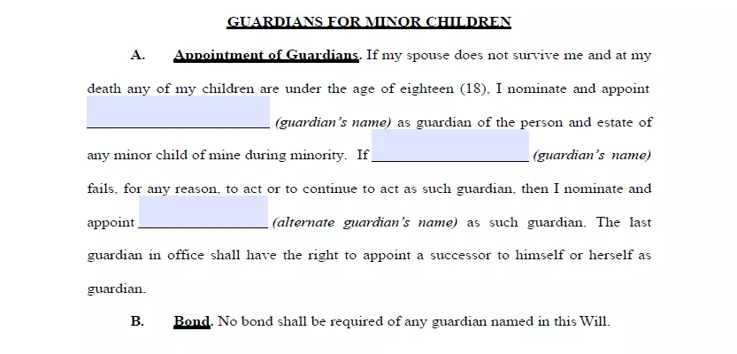 Appointing the guardian section of a Minnesota last will form