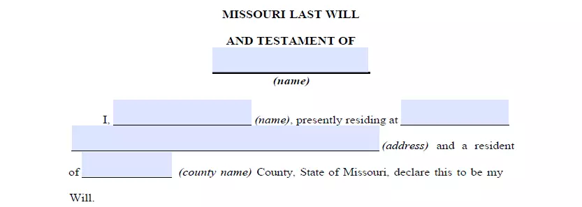 Section for indicating details of last will for Missouri