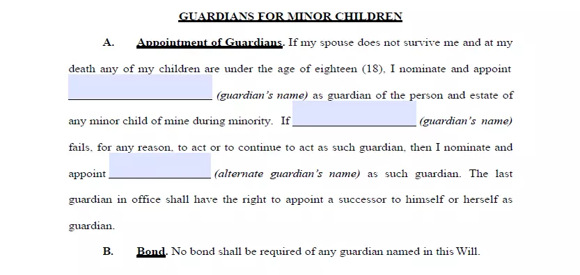 Appointing the guardian section of last will template for Missouri