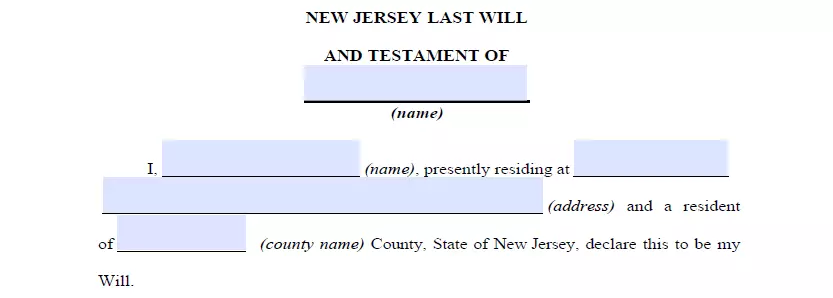 Section for indicating details of a New Jersey last will