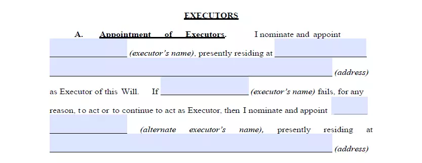 Executor choosing part of New Jersey will and testament