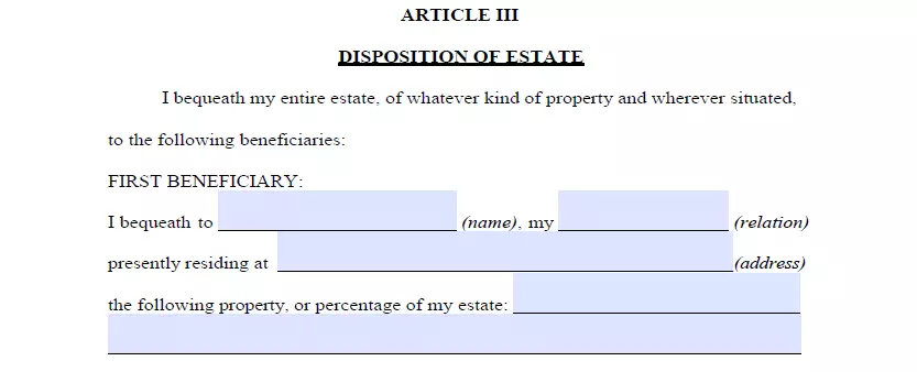 Section for specifying beneficiaries and allocating property of last will New Jersey