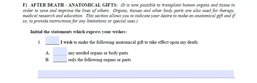 Part for clarifying anatomical donations opportunities of New Jersey living will template