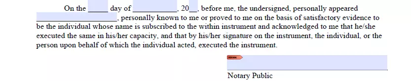 Notary signature section of a durable power of attorney template for New York