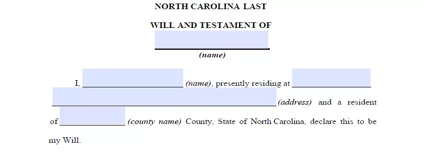 Part for indicating details of a last will document for North Carolina
