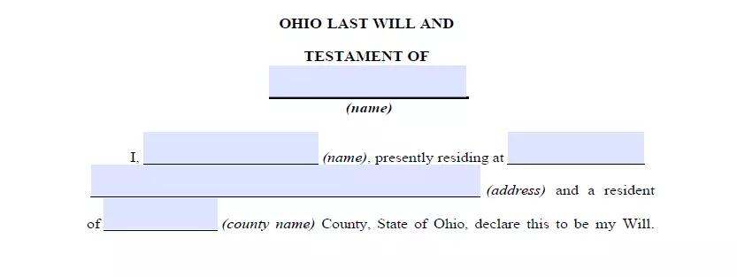 Details indication section of last will document for Ohio
