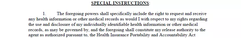 Special instructions section of Oregon durable poa document