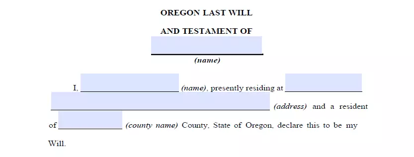 Details indication section of Oregon will and testament template