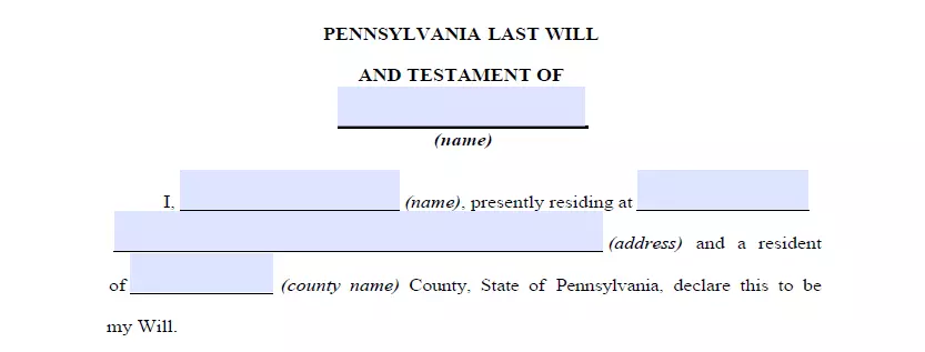 Section for indicating details of a Pennsylvania last will template