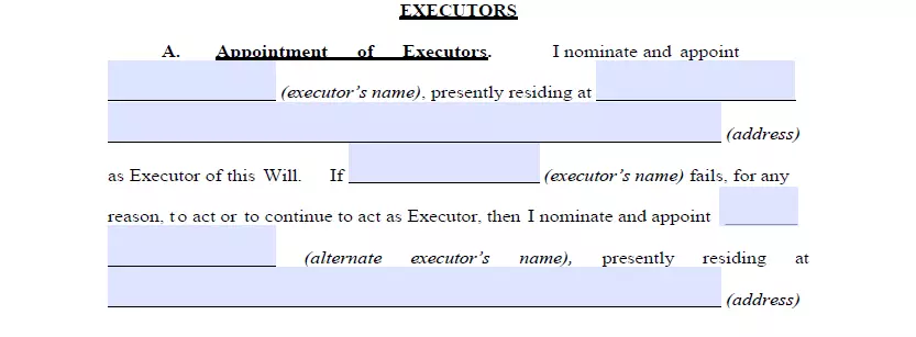 Executor choosing section of last will for Pennsylvania