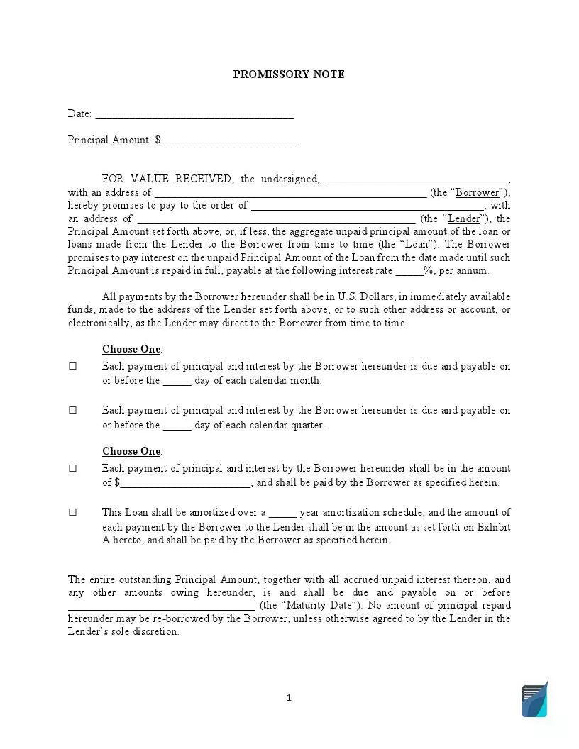 Free Promissory Note Template ⇒ Simple Personal Loan Form