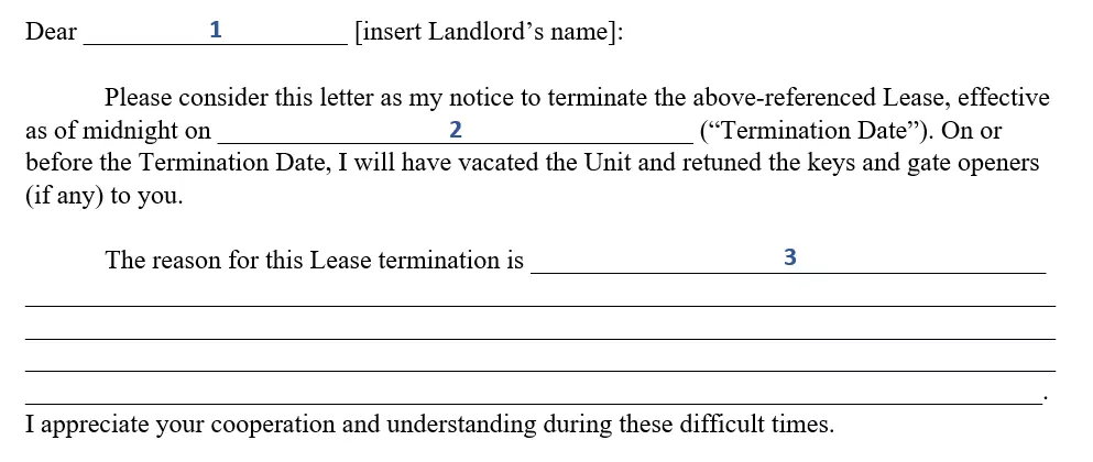 step 4 to filling out an early lease termination letter