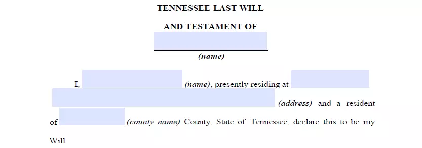 Details specification section of Tennessee last will and testament