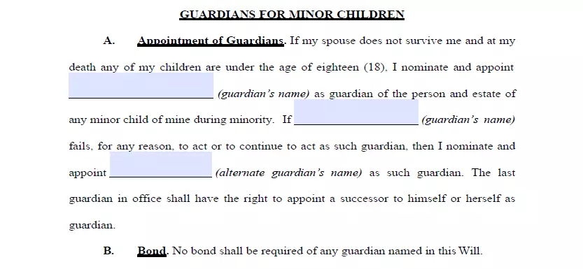 Guardian appointment section of a will and testament Texas