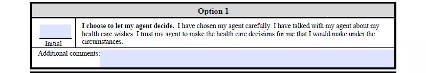 Section for filling out Part II of Utah medical poa form