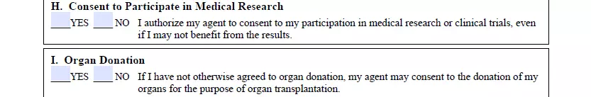 Section for information about donation and participation in medical research of Utah medical poa