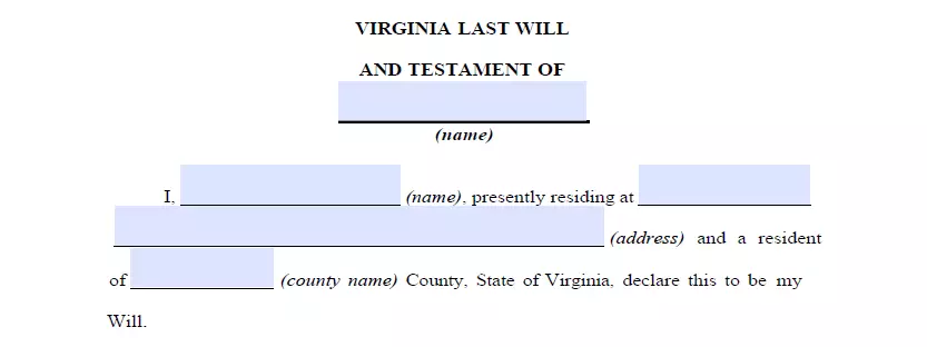 Details indication section of Virginia last will template