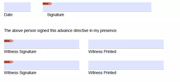 Signing section of a form of living will for Virginia