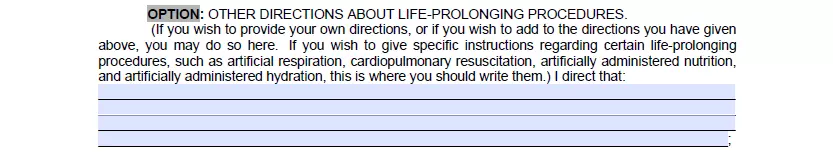Life sustaining therapy preferences indication section of Virginia mpoa form