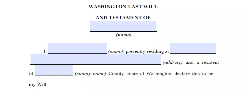 Section for specifying details of last will template for Washington