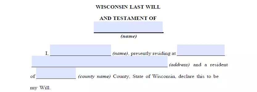 Details indication part of a template of will and testament Wisconsin