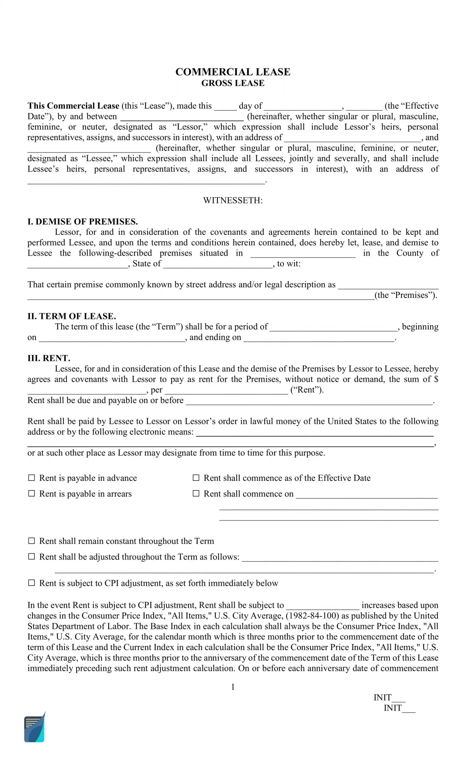 Commercial Lease Gross Form