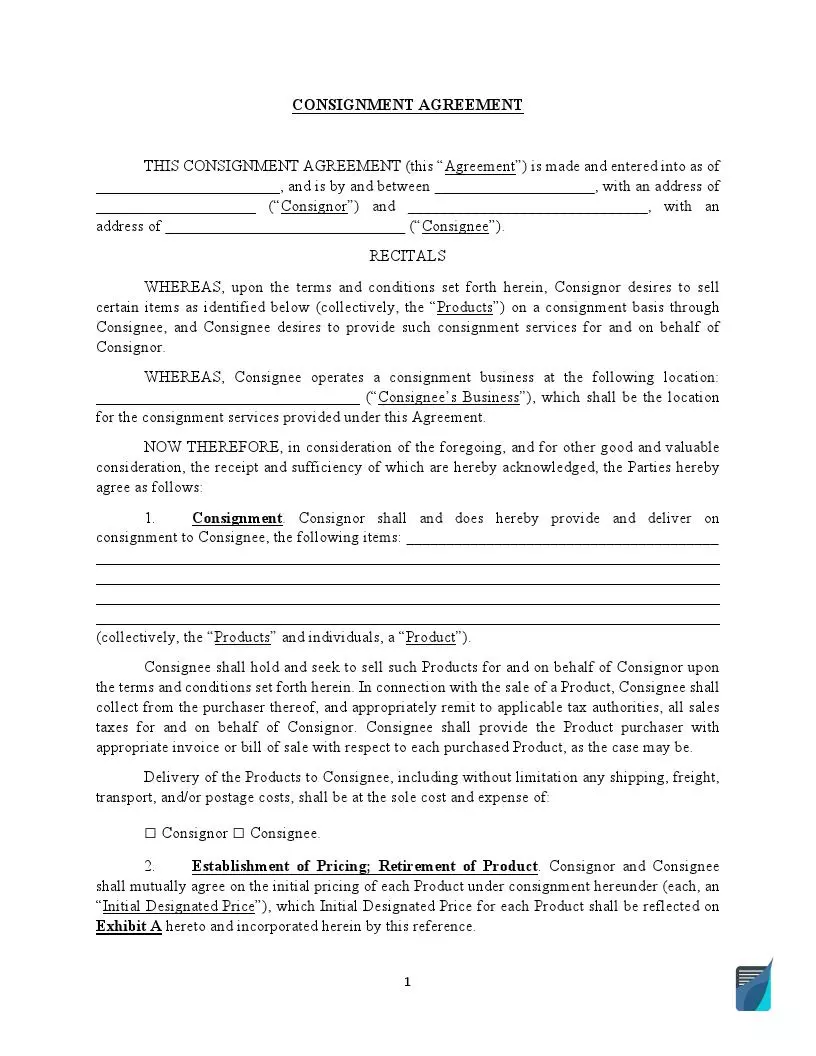 free consignment stock agreement template