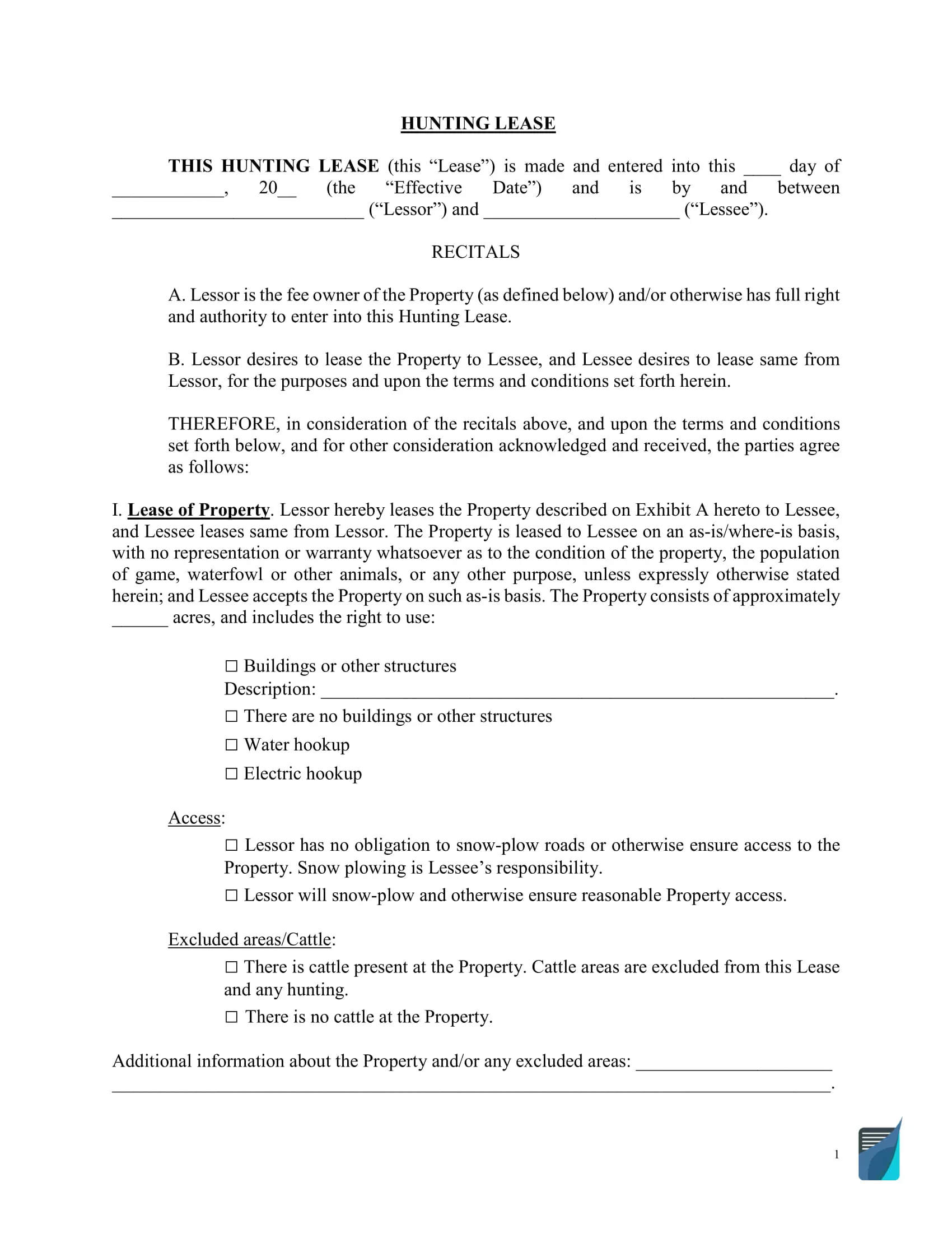 Free Hunting Lease Agreement Templates | FormsPal