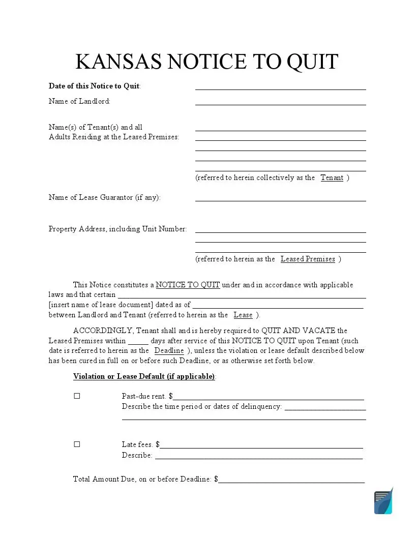 Kansas Eviction Notice Form