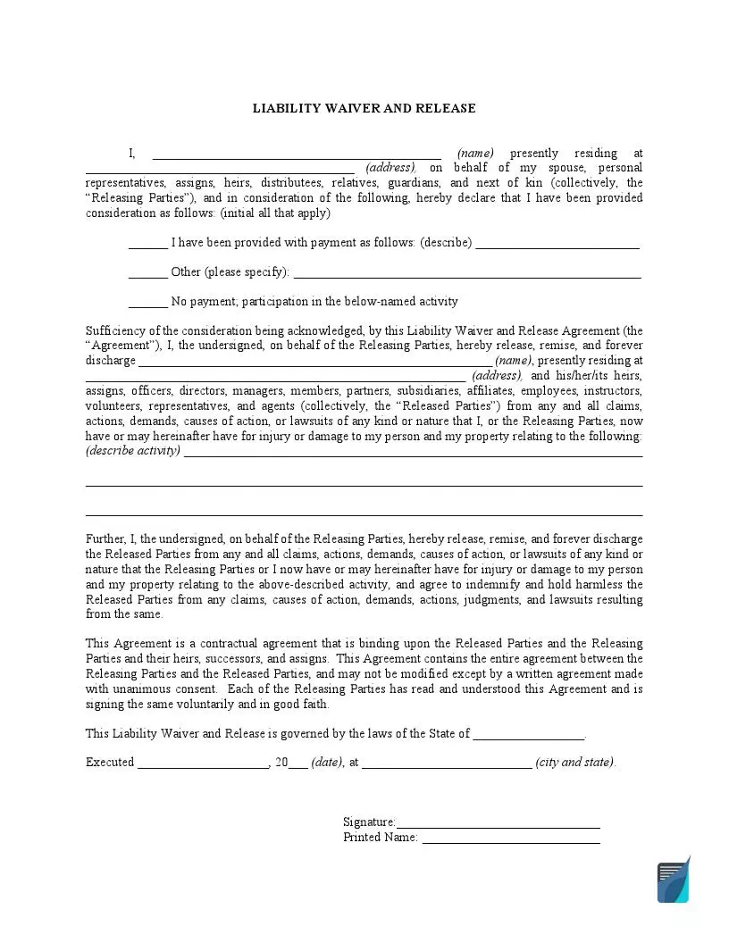 Liability Waiver and Release Form