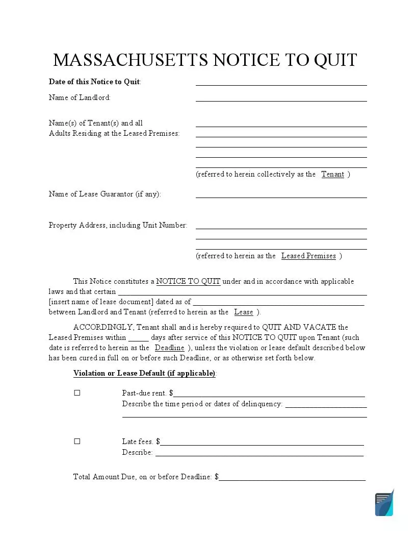Massachusetts Eviction Notice Form