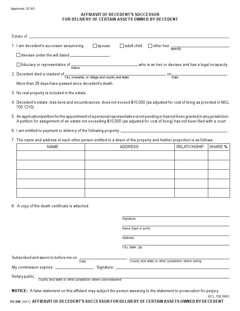 Michigan small estate affidavit official form