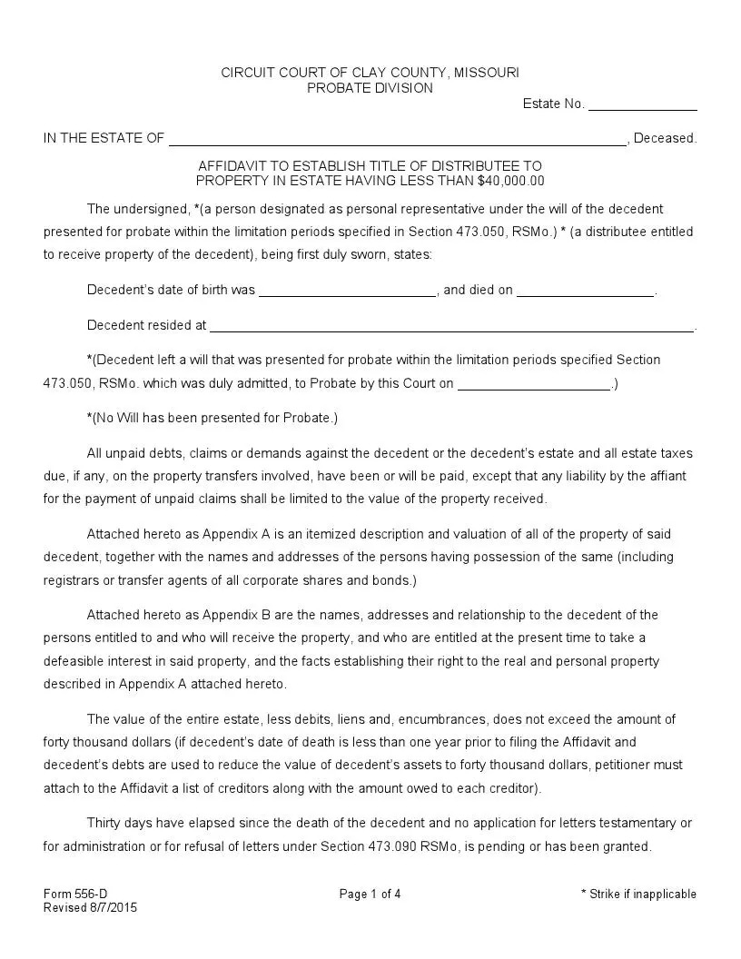 Missouri small estate affidavit official form