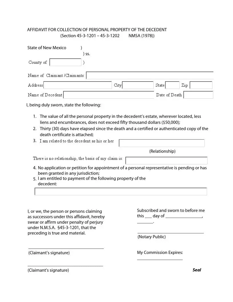 New Mexico small estate affidavit official form